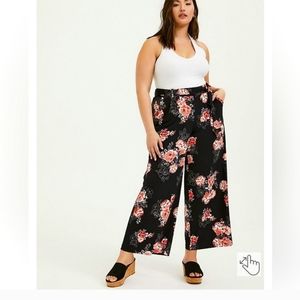 Torrid Floral Wide Leg Pull On Pants with Tie Belt